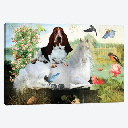 Basset Hound, Unicorn And Balcony Canvas Print #NDG1146} by Nobility Dogs Art Print