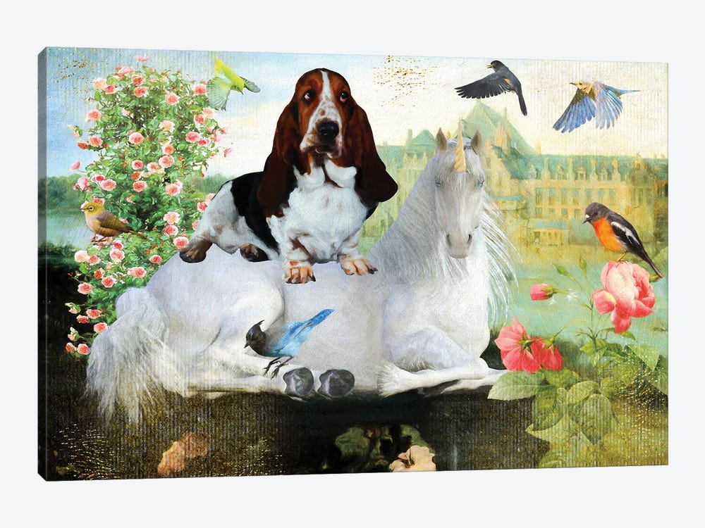 Basset Hound, Unicorn And Balcony by Nobility Dogs 1-piece Canvas Artwork