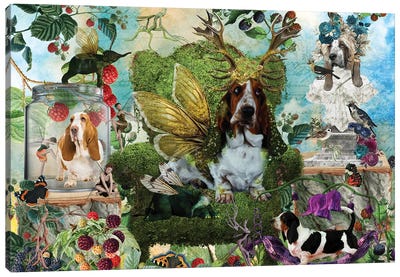 Basset Hound Berry Paradise Canvas Art Print - Nobility Dogs