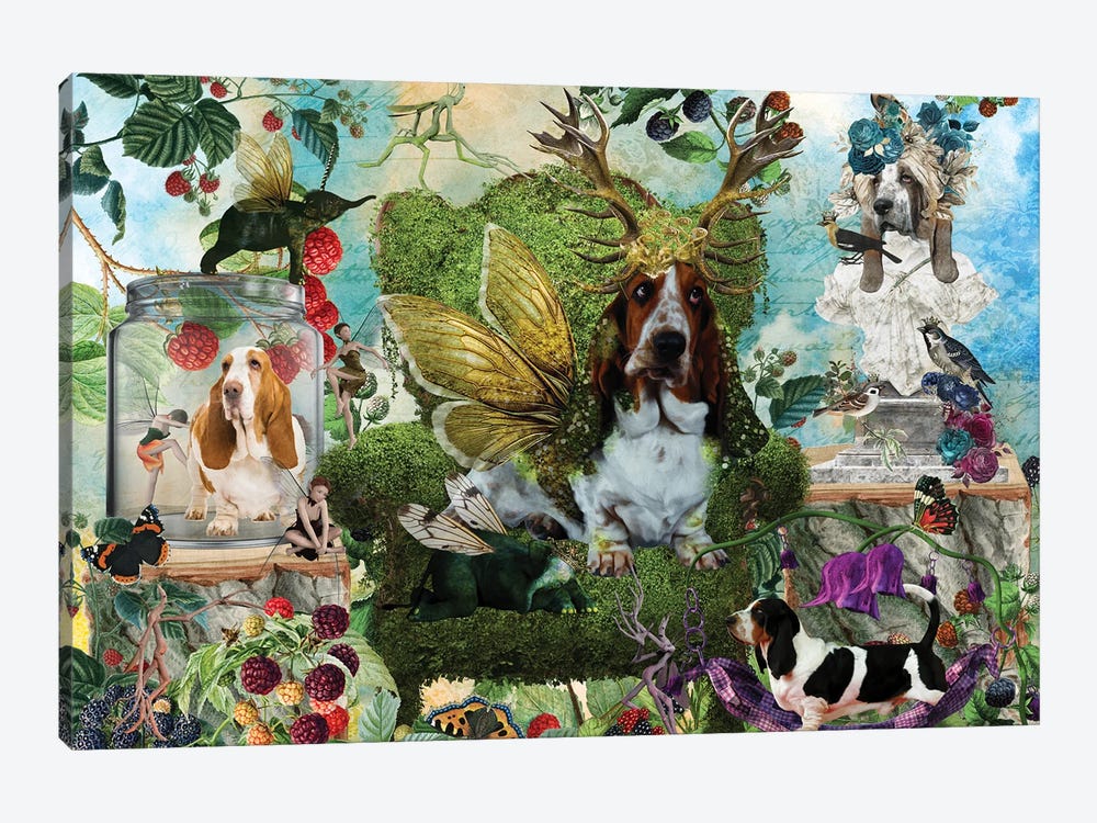 Basset Hound Berry Paradise by Nobility Dogs 1-piece Canvas Artwork