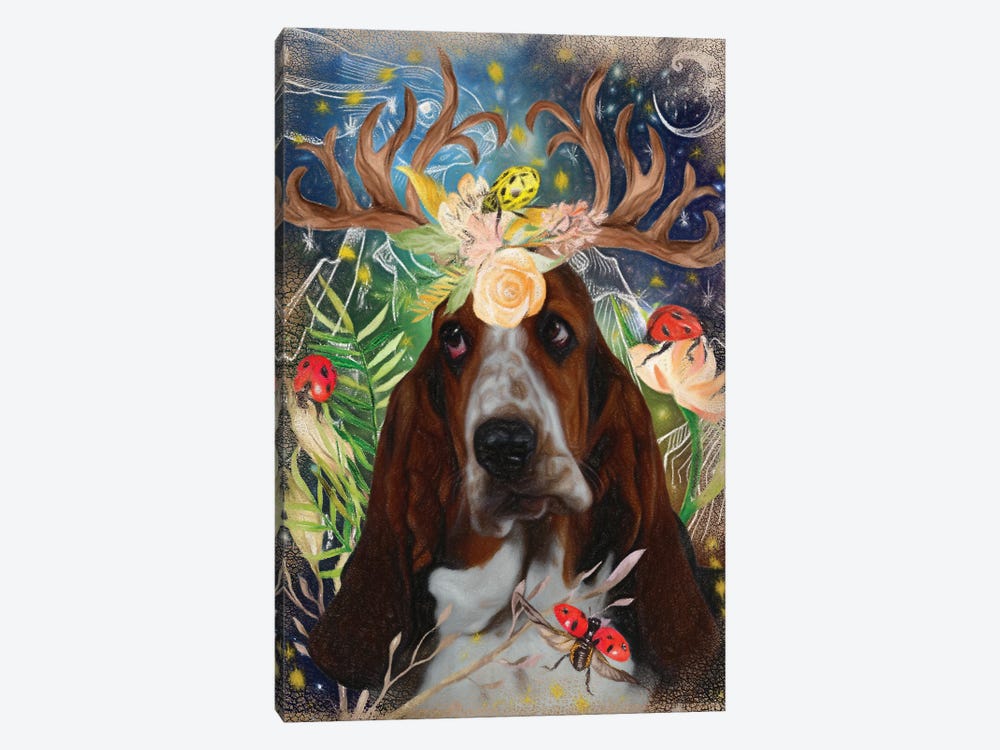 Basset Hound With Antlers by Nobility Dogs 1-piece Canvas Artwork