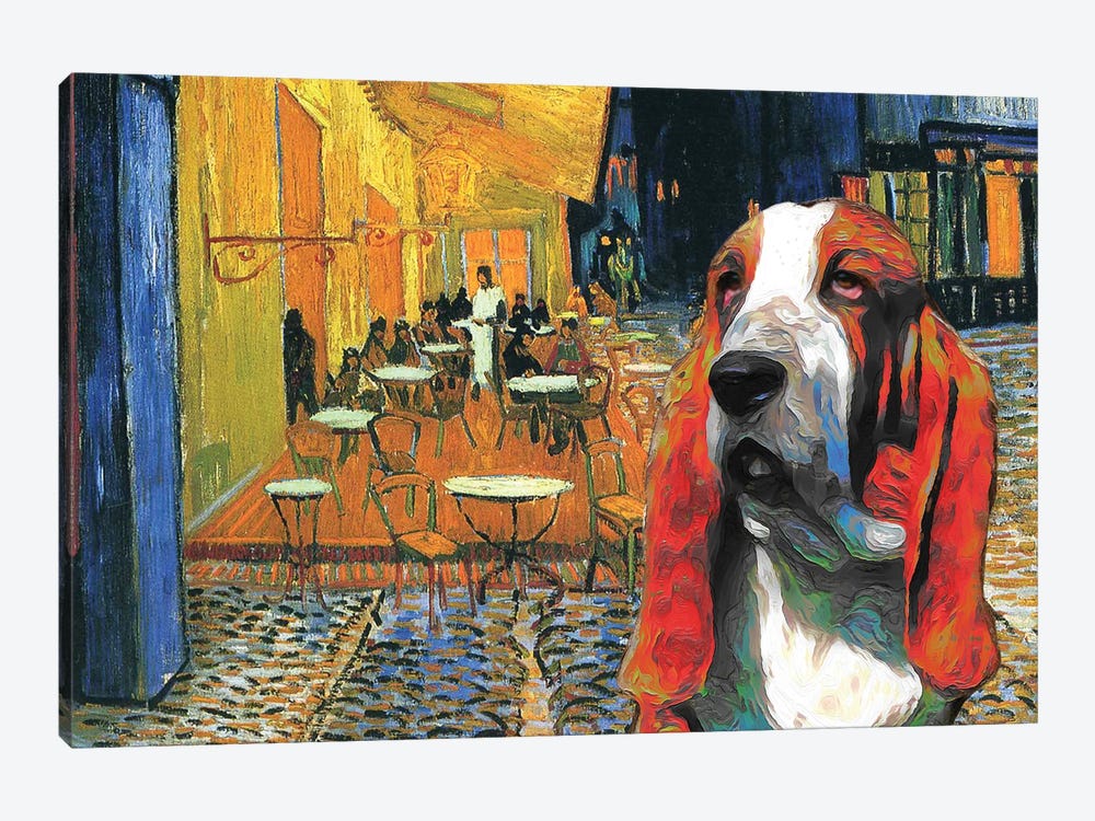 Basset Hound Café Terrace At Night by Nobility Dogs 1-piece Canvas Print