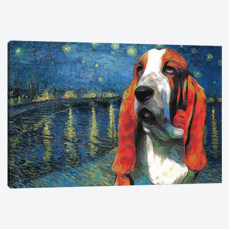 Basset Hound Starry Night Over The Rhone Canvas Print #NDG1153} by Nobility Dogs Art Print