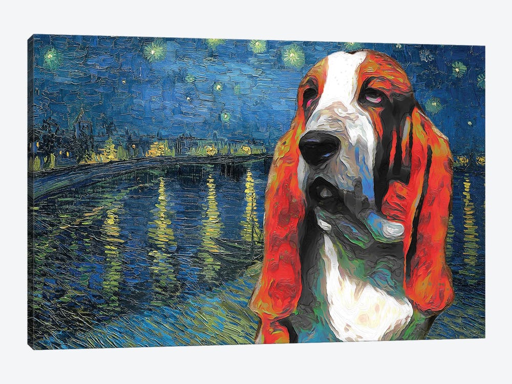 Basset Hound Starry Night Over The Rhone by Nobility Dogs 1-piece Canvas Artwork