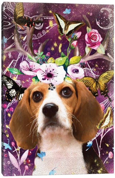 Beagle With Antlers Canvas Art Print - Beagle Art