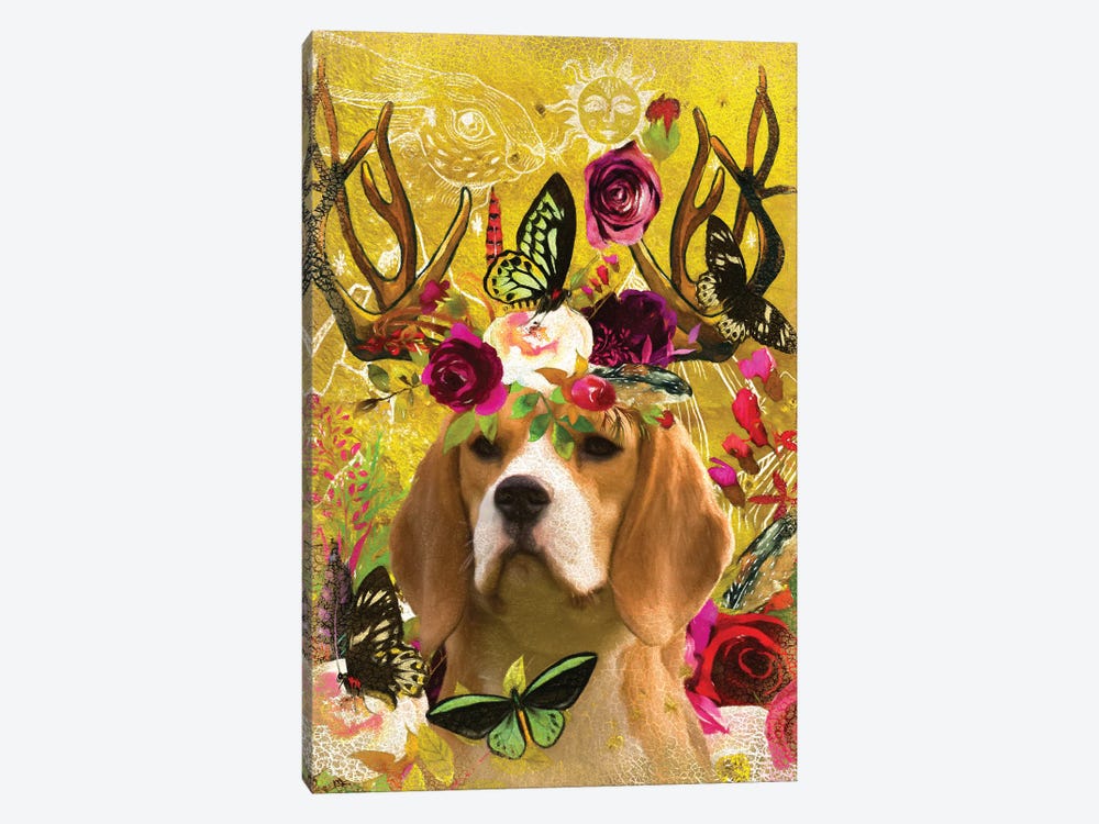Beagle With Antlers And Butterflies by Nobility Dogs 1-piece Canvas Art Print