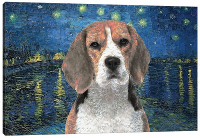 Beagle Starry Night Over The Rhone Canvas Art Print - Beagle Art