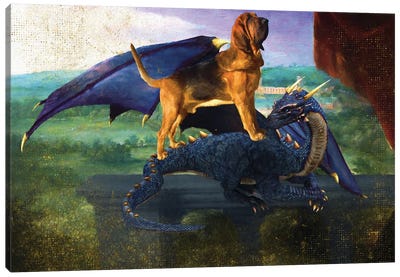 Bloodhound And Blue Dragon Canvas Art Print - Bloodhounds