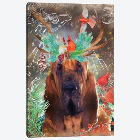 Bloodhound With Antlers And Cardinals Canvas Print #NDG1164} by Nobility Dogs Canvas Art Print
