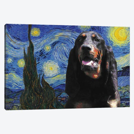 Black And Tan Coonhound The Starry Night Canvas Print #NDG1169} by Nobility Dogs Canvas Wall Art