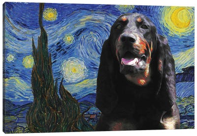 Black And Tan Coonhound The Starry Night Canvas Art Print