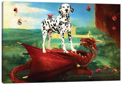 Dalmatian Dog And Red Dragon Canvas Art Print - Dalmatian Art