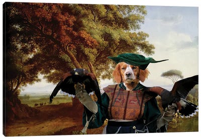 Brittany Spaniel Italian Landscape And Falconer Canvas Art Print - Falcons