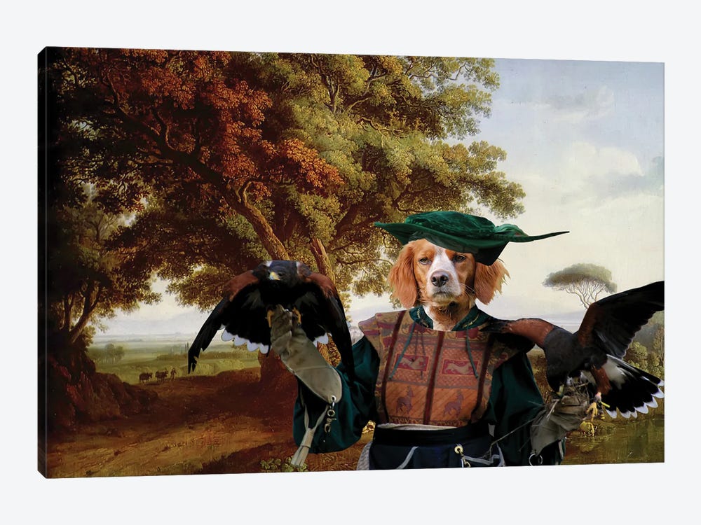 Brittany Spaniel Italian Landscape And Falconer by Nobility Dogs 1-piece Canvas Print