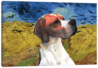 English Pointer Wheatfield With Crows Canvas Art Print - Pointers & Setters