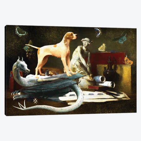 English Pointer And Dragon Canvas Print #NDG1193} by Nobility Dogs Art Print