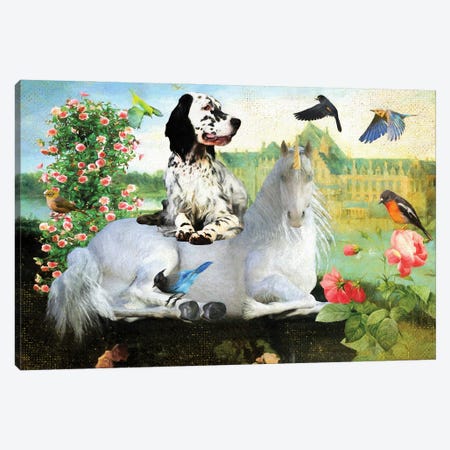 English Setter And Unicorn Canvas Print #NDG1195} by Nobility Dogs Canvas Wall Art