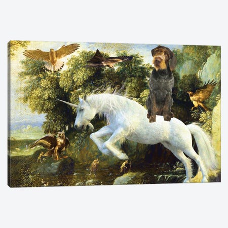 German Wirehaired Pointer Landscape With Unicorn Canvas Print #NDG1214} by Nobility Dogs Canvas Art Print
