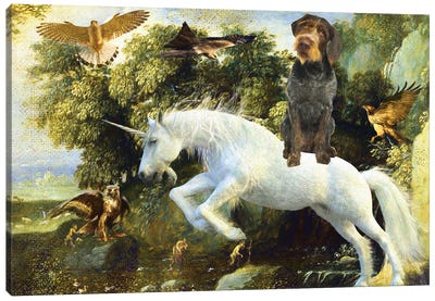 German Wirehaired Pointer Landscape With Unicorn Canvas Art Print