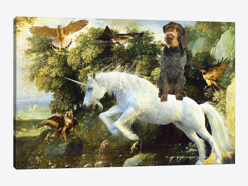 German Wirehaired Pointer Landscape With Unicorn by Nobility Dogs 1-piece Art Print