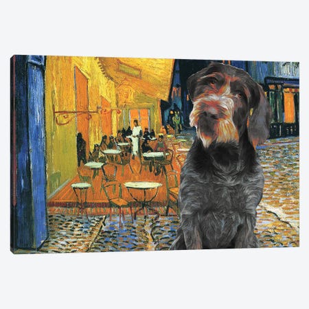 German Wirehaired Pointer Café Terrace At Night Canvas Print #NDG1216} by Nobility Dogs Canvas Art Print