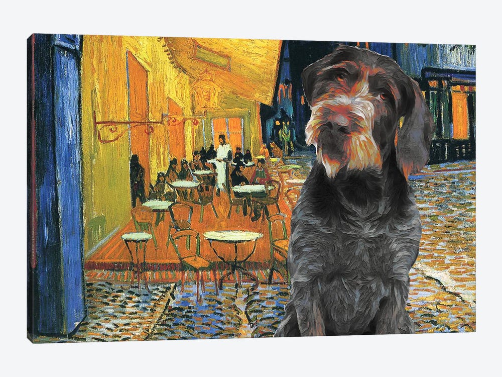 German Wirehaired Pointer Café Terrace At Night by Nobility Dogs 1-piece Canvas Print