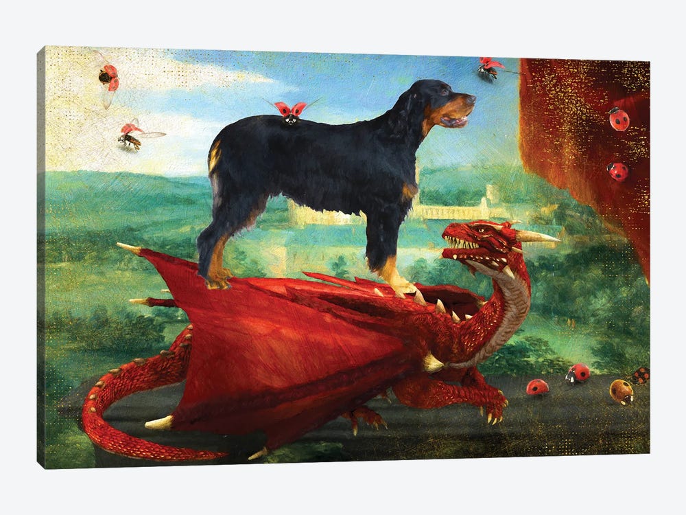 Gordon Setter And Red Dragon by Nobility Dogs 1-piece Canvas Artwork