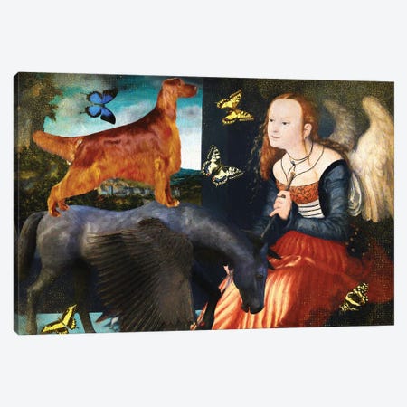 Irish Setter, Angel And Black Pegasus Canvas Print #NDG1221} by Nobility Dogs Canvas Print