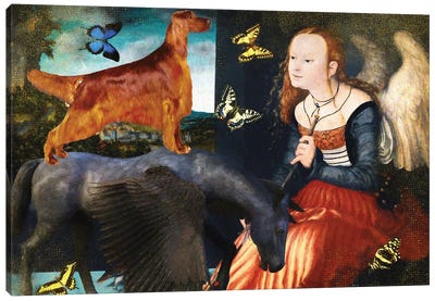 Irish Setter, Angel And Black Pegasus Canvas Art Print