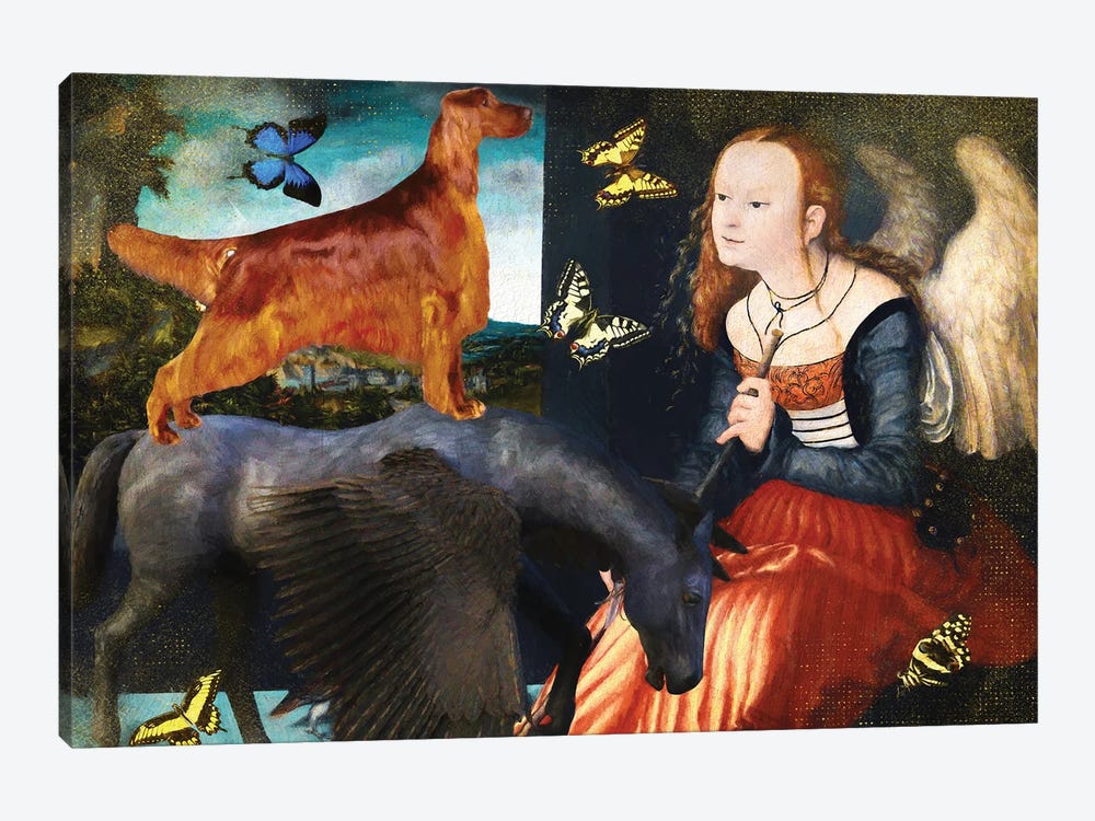Irish Setter, Angel And Black Pegasus by Nobility Dogs 1-piece Art Print