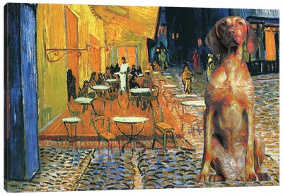 Vizsla Café Terrace At Night Canvas Art Print