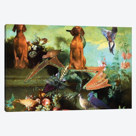 Vizsla Still Life With Dragon, Fruits,And Flowers Canvas Print #NDG1232} by Nobility Dogs Canvas Artwork