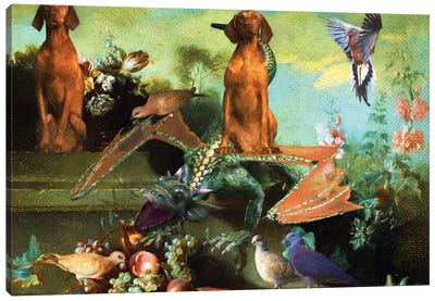 Vizsla Still Life With Dragon, Fruits,And Flowers Canvas Art Print