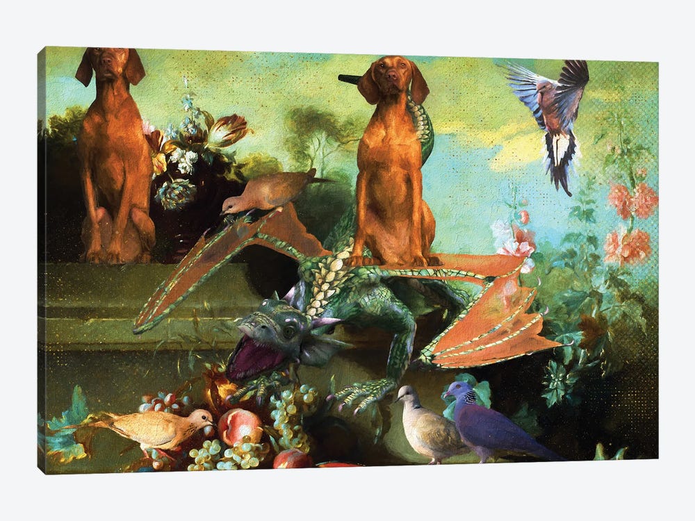 Vizsla Still Life With Dragon, Fruits,And Flowers by Nobility Dogs 1-piece Canvas Print