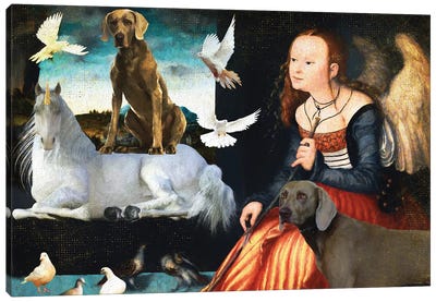 Weimaraner, Angel And Unicorn Canvas Art Print
