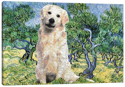 Golden Retriever Olive Grove Canvas Art Print - Golden Retriever Art