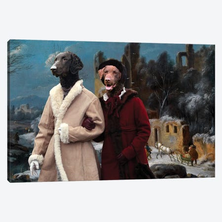 Curly-Coated Retriever Winter Landscape With Travelers Canvas Print #NDG1252} by Nobility Dogs Canvas Art
