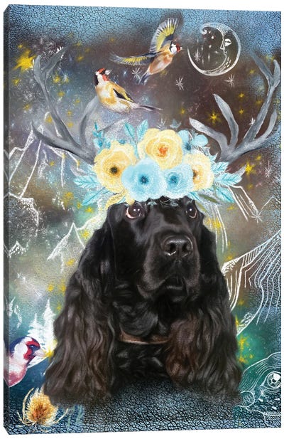 English Cocker Spaniel With Antlers Canvas Art Print - Spaniels