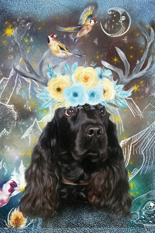 English Cocker Spaniel With Antlers