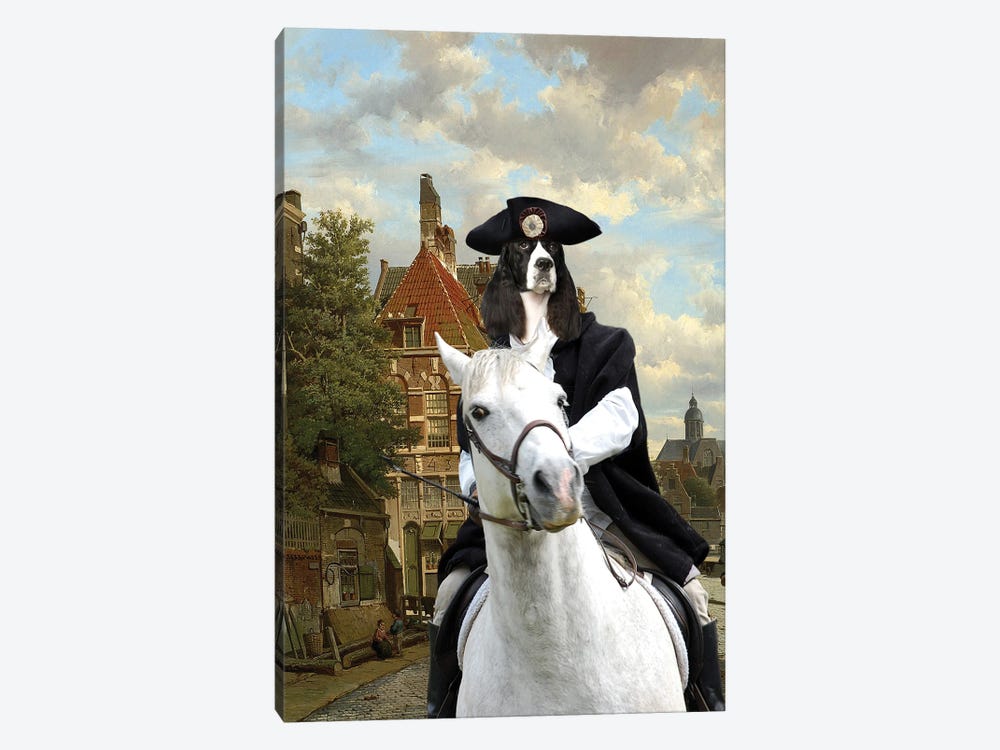 English Springer Spaniel Gallop Through A Dutch Street by Nobility Dogs 1-piece Canvas Art