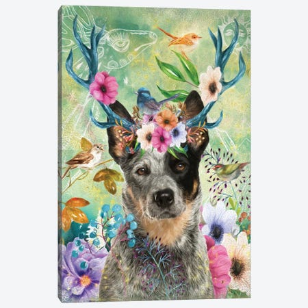 Australian Cattle Dog With Antlers Canvas Print #NDG1280} by Nobility Dogs Art Print