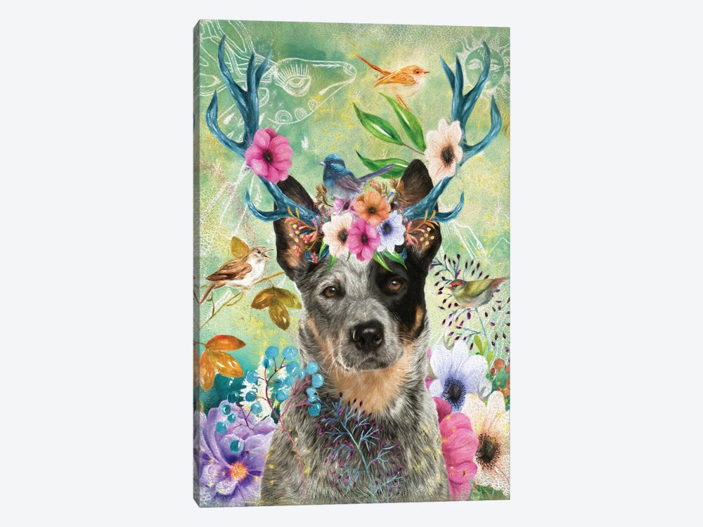 Australian Cattle Dog With Antlers 1-piece Canvas Art