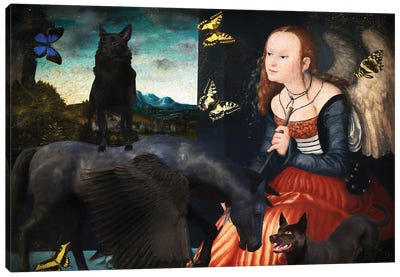 Australian Kelpie, Angel And Black Pegasus Canvas Art Print