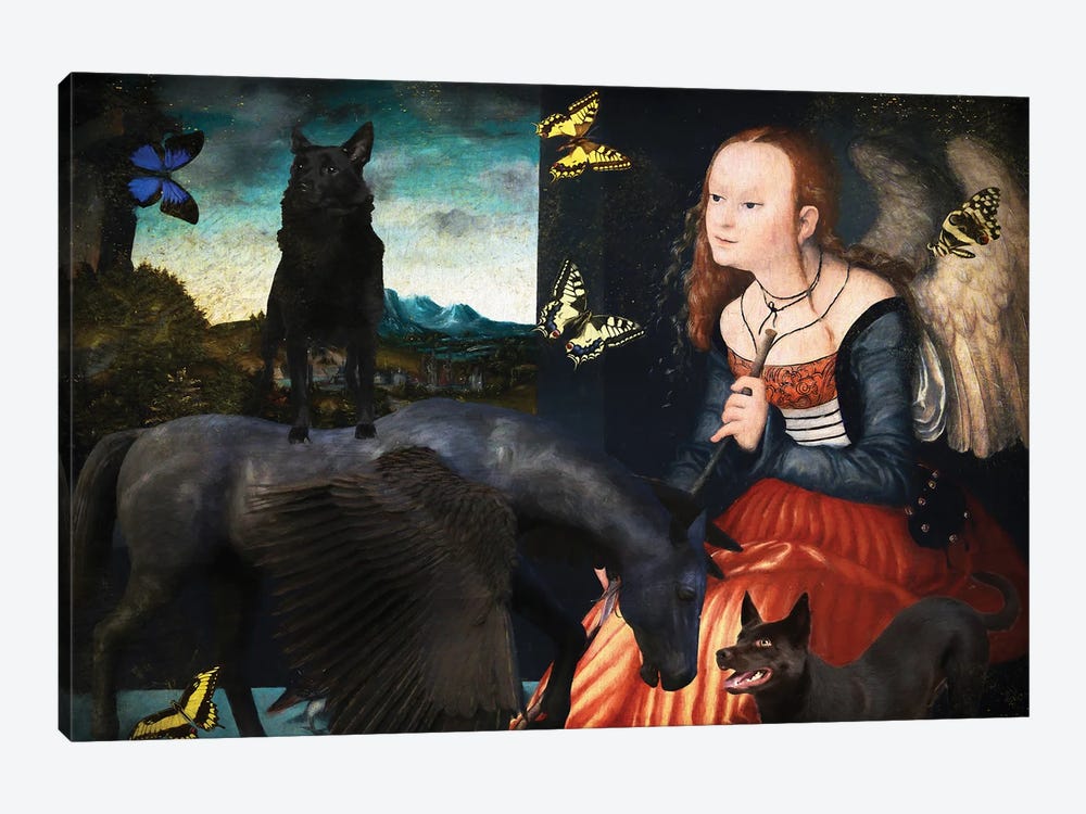 Australian Kelpie, Angel And Black Pegasus by Nobility Dogs 1-piece Canvas Print