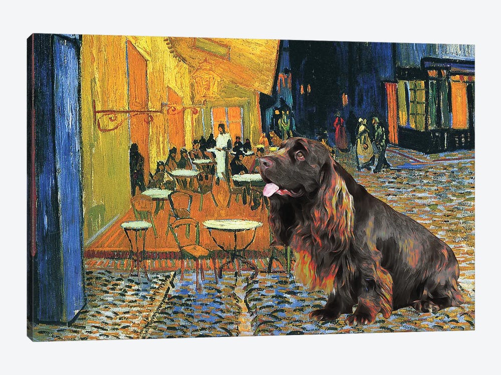 Sussex Spaniel Cafe Terrace At Night by Nobility Dogs 1-piece Art Print