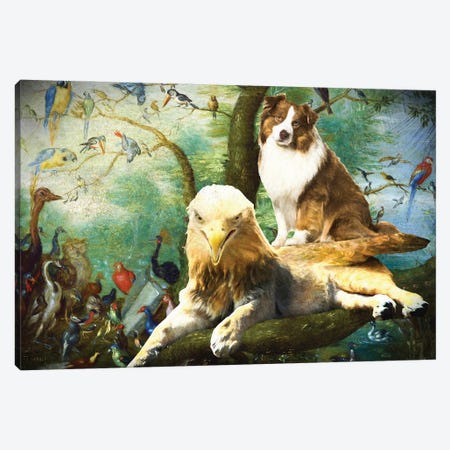 Australian Shepherd And Griffin Canvas Print #NDG1290} by Nobility Dogs Canvas Wall Art