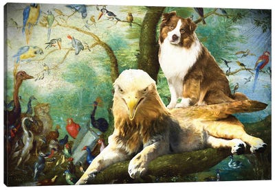 Australian Shepherd And Griffin Canvas Art Print - Australian Shepherd Art