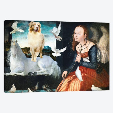 Australian Shepherd, Angel And Unicorn Canvas Print #NDG1291} by Nobility Dogs Canvas Wall Art