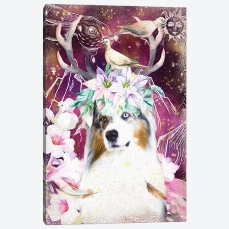 Australian Shepherd With Antlers And Dove Canvas Print #NDG1292} by Nobility Dogs Canvas Art