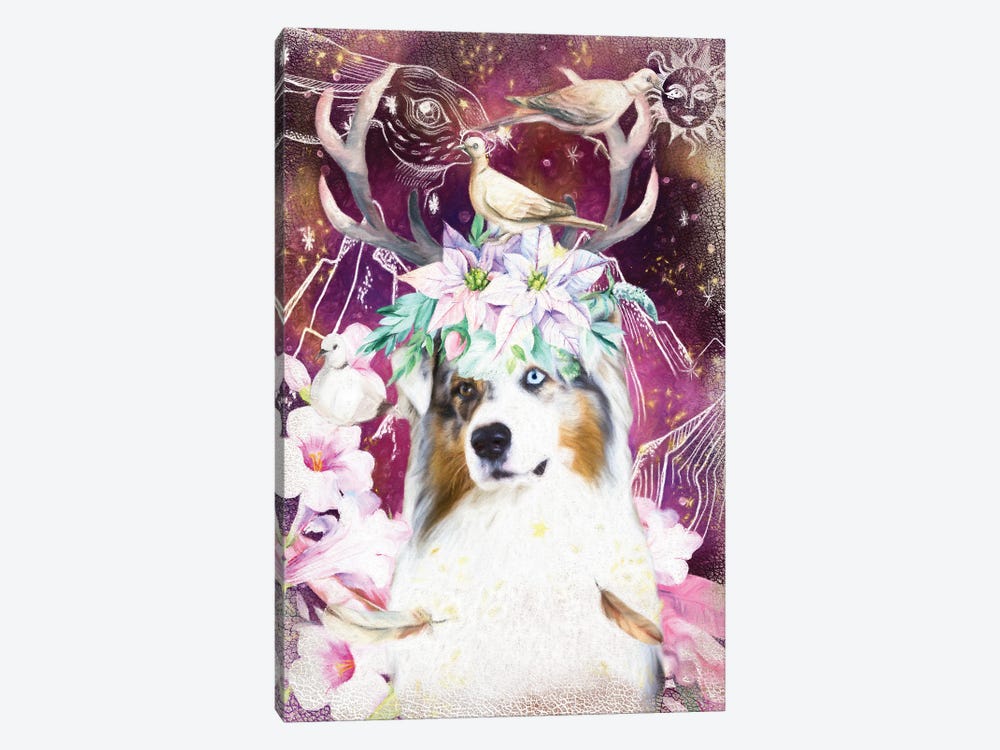 Australian Shepherd With Antlers And Dove by Nobility Dogs 1-piece Canvas Art Print